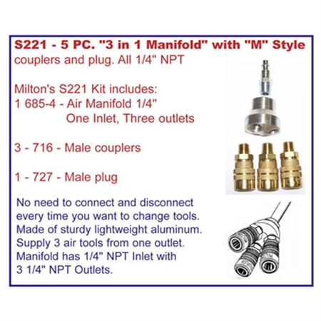 MILTON INDUSTRIES 5 PC M STYLE 3 N 1 MANIFOLD KT S221